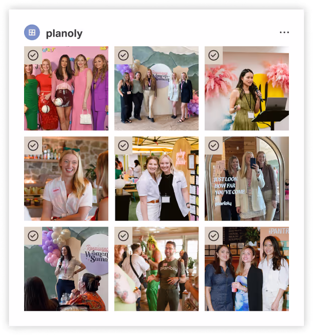 A Planoly Instagram grid preview over a creator workspace.