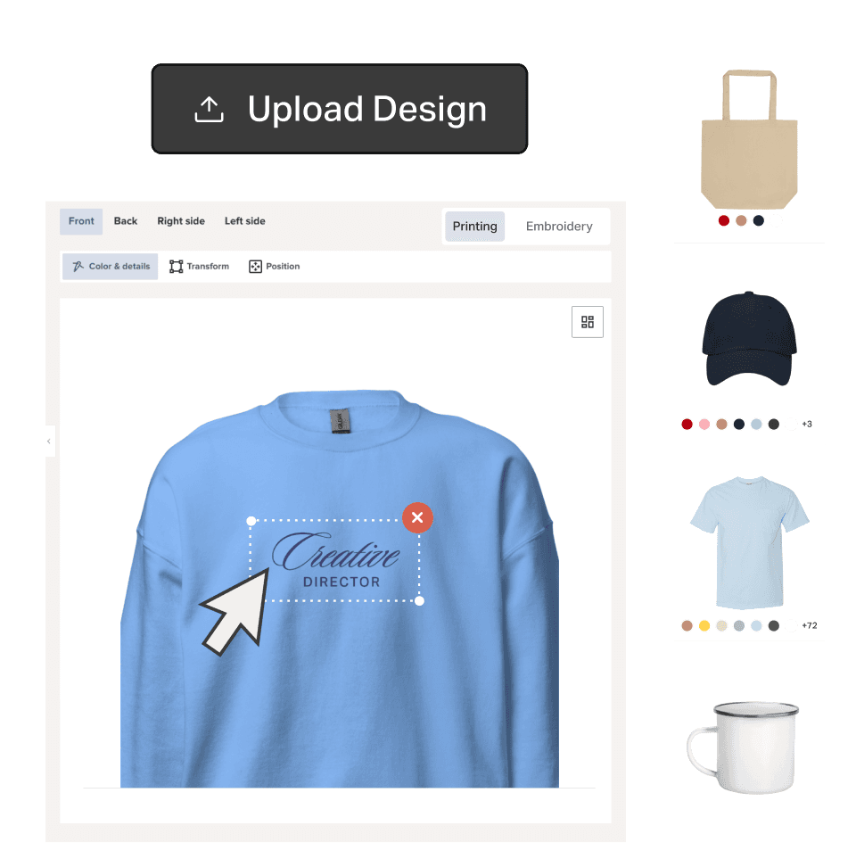 A Creator Store print-on-demand merch editor.