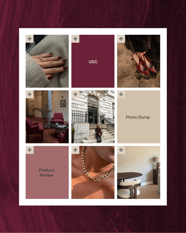 A Planoly grid preview showing planned social posts.