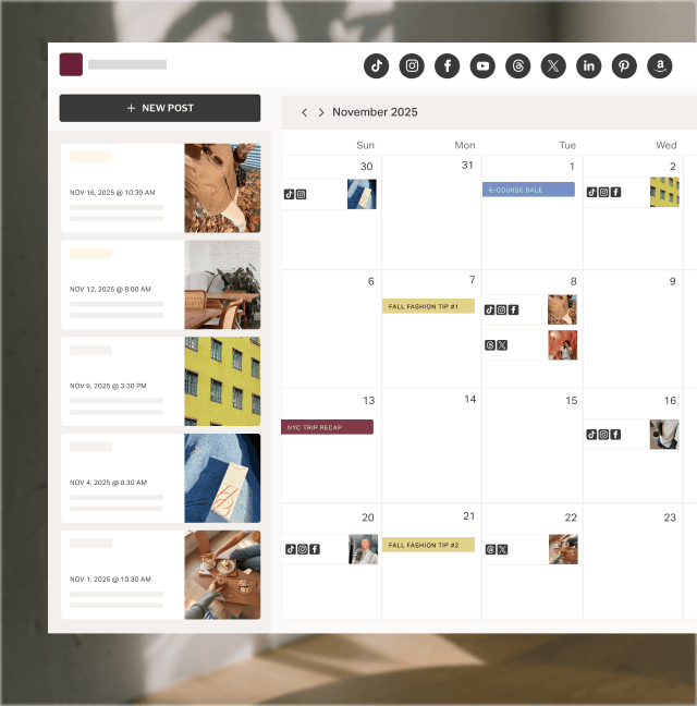 Content placeholders and drafts arranged in a Planoly calendar.