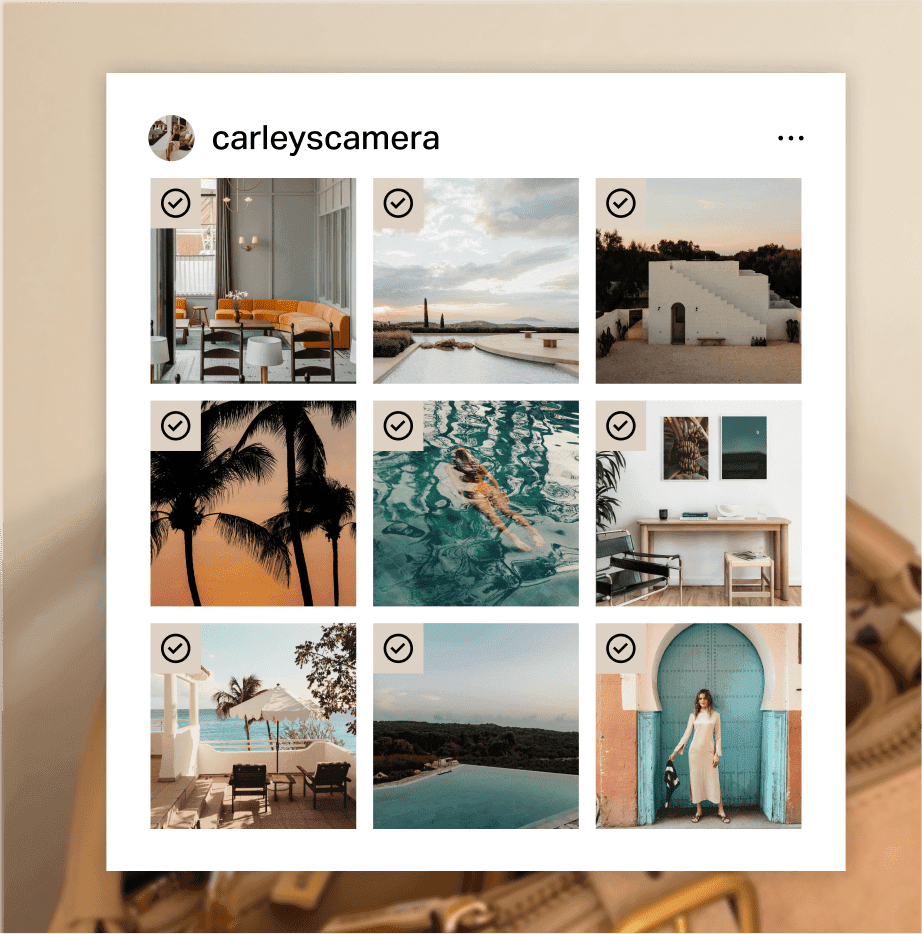 A nine-image social grid selected for the carleyscamera account.