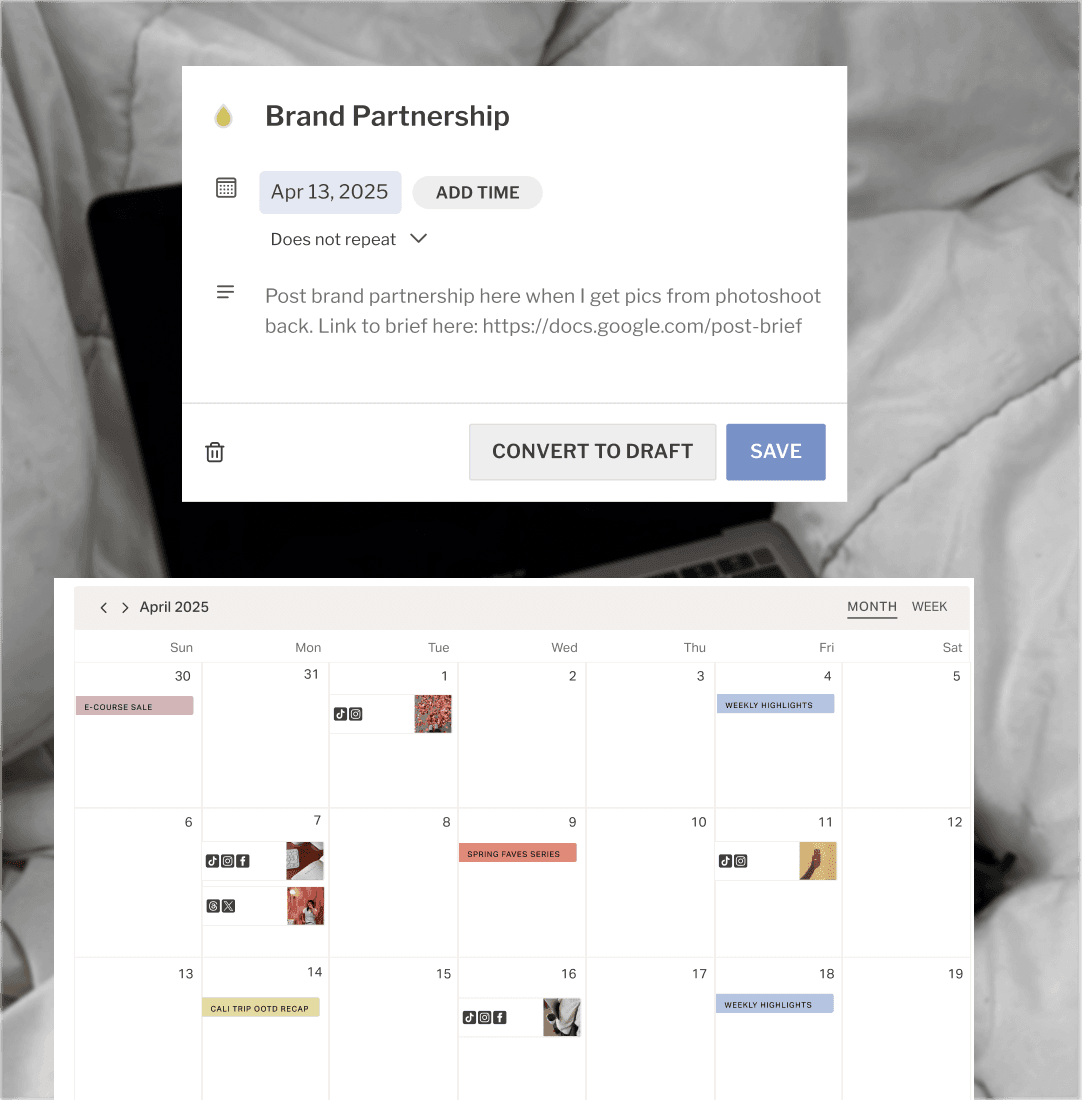 Content placeholders arranged in a Planoly calendar.