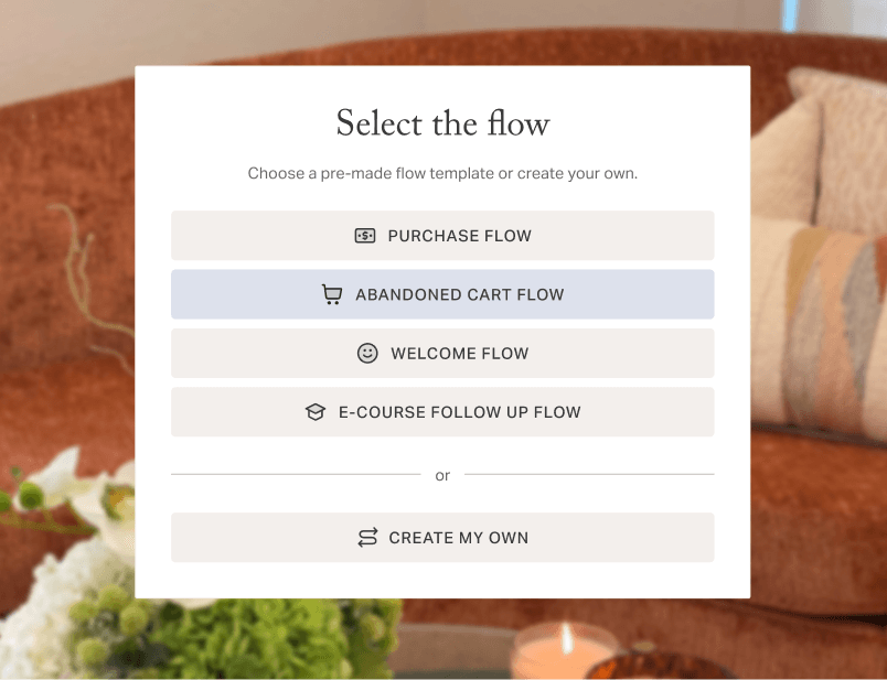 A Planoly dialog for selecting an automated email flow.