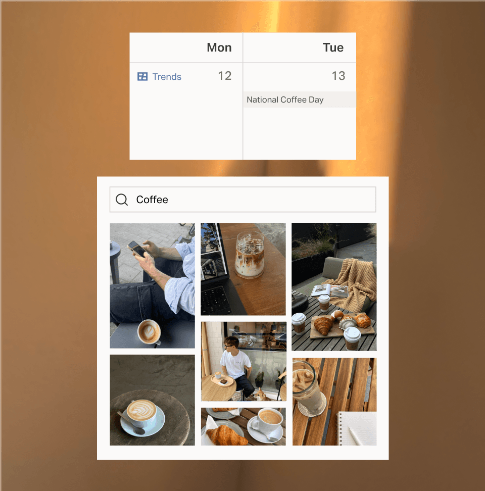 Curated social trends and stock media available in Planoly.