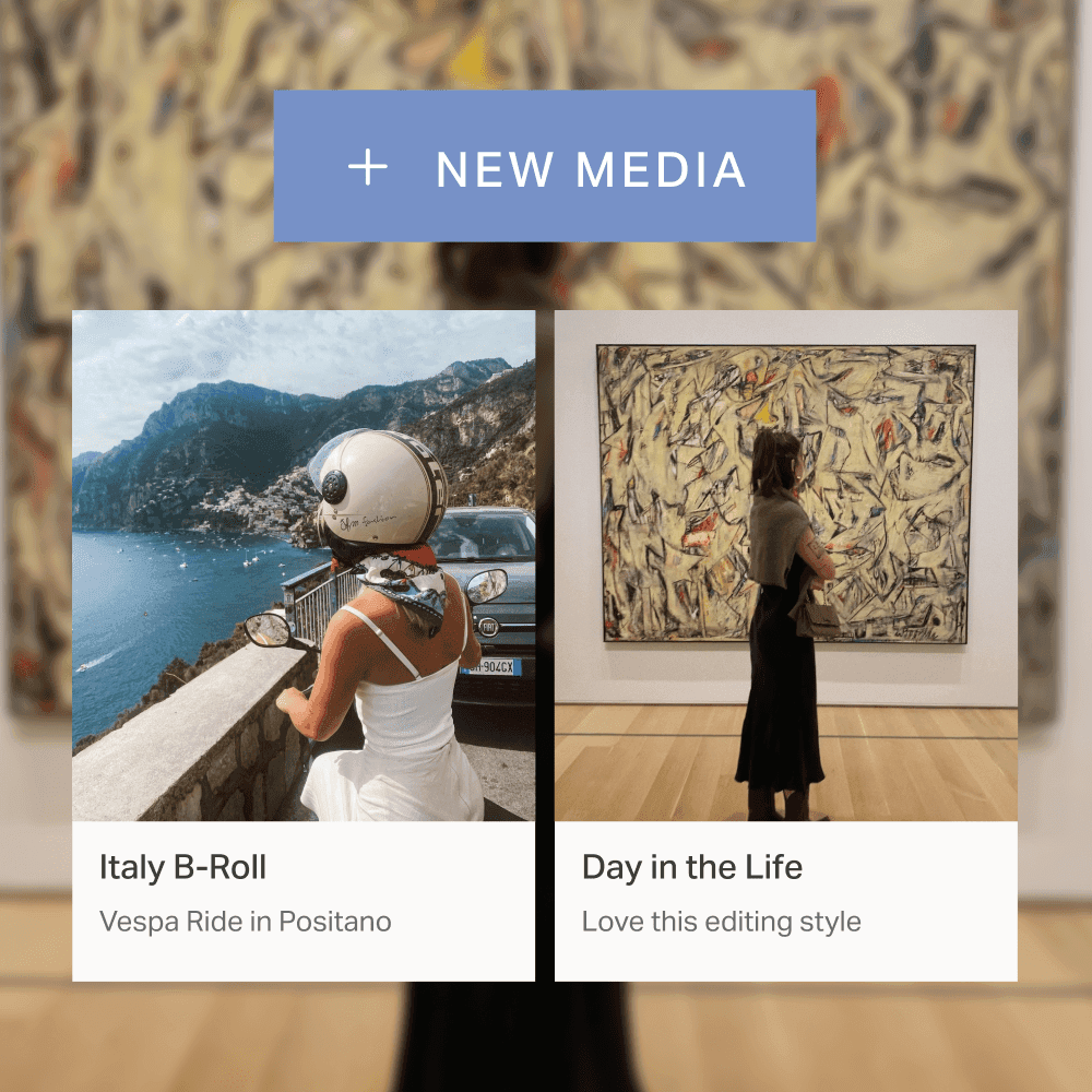 Two content cards below a New Media button in the Planoly Media Library.
