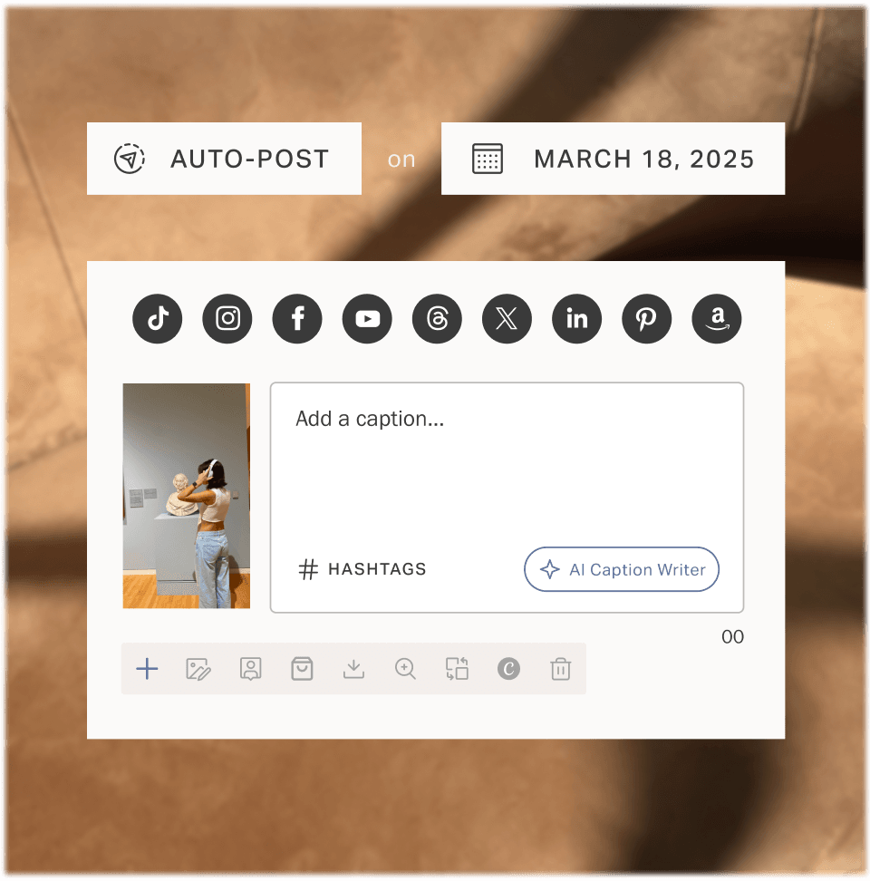 A TikTok video being scheduled across several social channels.