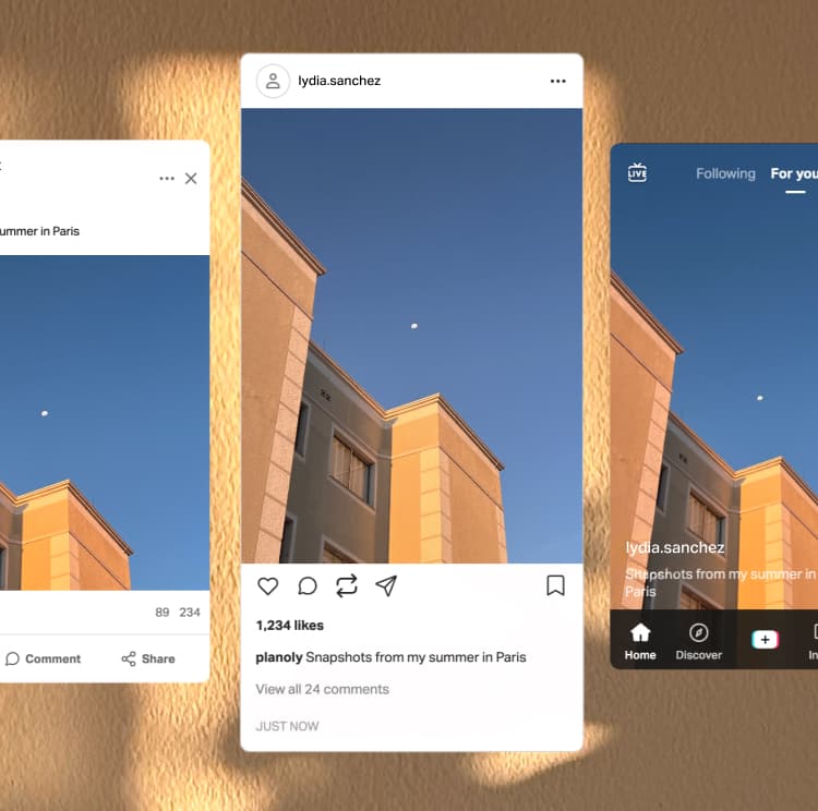 Social post previews customized for multiple channels in Planoly.