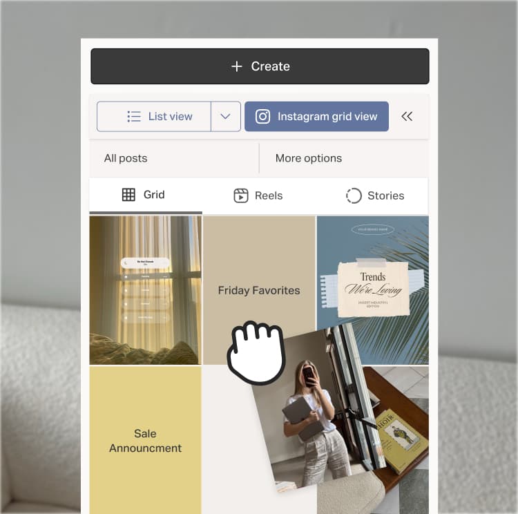 The Planoly visual planner arranging posts in an Instagram grid.